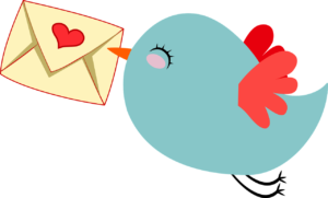 little bird holding a love letter